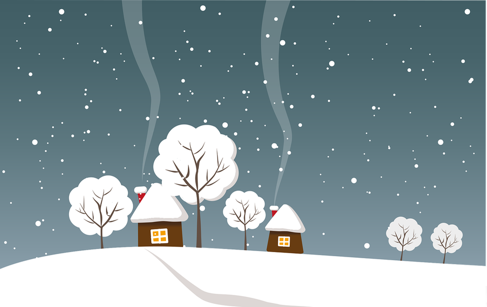Hus i vinterskrud på landsbygd