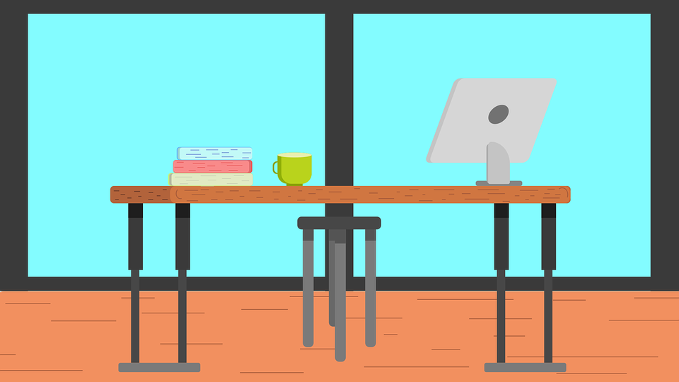 Illustration av ett skrivbord med en dator på.